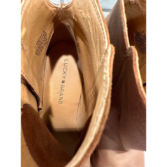 Lucky Brand Boots 7.5 Booties Shaynah Taupe Brown Suede Zip Block Heel Ankle - Picture 5 of 6